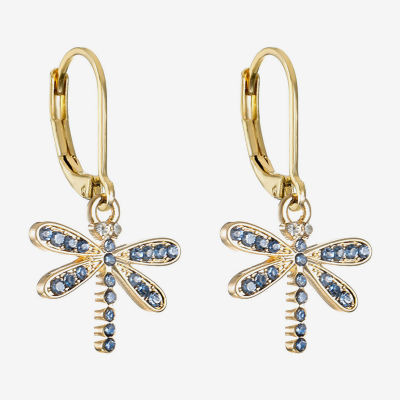 Monet Jewelry Gold Tone Dragonfly Blue Glass Drop Earrings