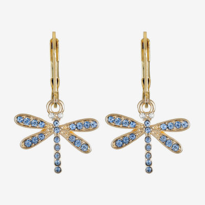Monet Jewelry Gold Tone Dragonfly Blue Glass Drop Earrings