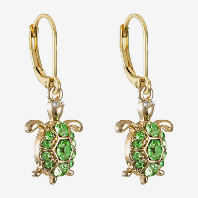 Monet Jewelry Gold Tone Turtle Green Glass Drop Earrings