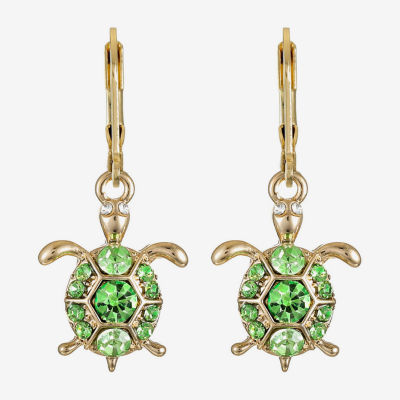 Monet Jewelry Gold Tone Turtle Green Glass Drop Earrings