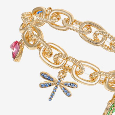 Monet Jewelry Gold Tone Turtle Dragonfly Ladybug Multi Color Glass Gold Tone Charm Bracelet