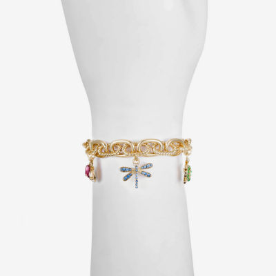 Monet Jewelry Gold Tone Turtle Dragonfly Ladybug Multi Color Glass Gold Tone Charm Bracelet
