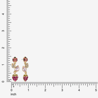 Monet Jewelry Gold Tone Strawberry Ladybug Multi Color Glass Drop Earrings