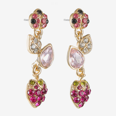 Monet Jewelry Gold Tone Strawberry Ladybug Multi Color Glass Drop Earrings