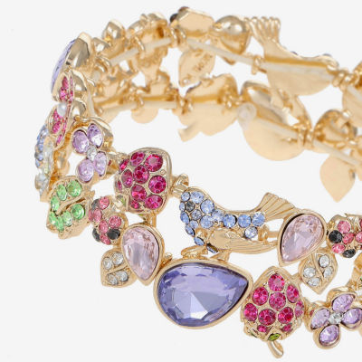Monet Jewelry Gold Tone Ladybug Womens Multi Color Glass Flower Stretch Bracelet