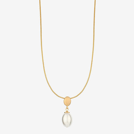Monet Jewelry Gold Tone Womens Simulated Pearl Zinc Oval Pendant Necklaces, One Size, White