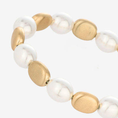 Monet Jewelry Gold Tone Womens Simulated Pearl Oval Stretch Bracelet