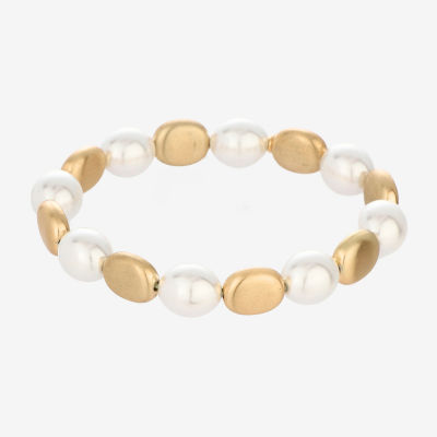 Monet Jewelry Gold Tone Womens Simulated Pearl Oval Stretch Bracelet