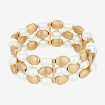 Monet Jewelry Gold Tone Simulated Pearl Oval Stretch Bracelet