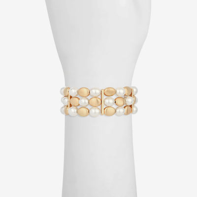 Monet Jewelry Gold Tone Womens Simulated Pearl Oval Stretch Bracelet