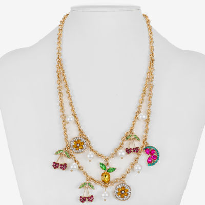 Monet Jewelry Gold Tone Fruit Lemon Watermelon Womens Multi Color Gold Tone 18 Inch Collar Necklace