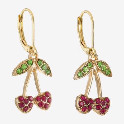 Monet Jewelry Gold Tone Fruit Womens Multi Color Glass Cherries Drop Earrings