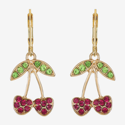 Monet Jewelry Gold Tone Fruit Womens Multi Color Glass Cherries Drop Earrings