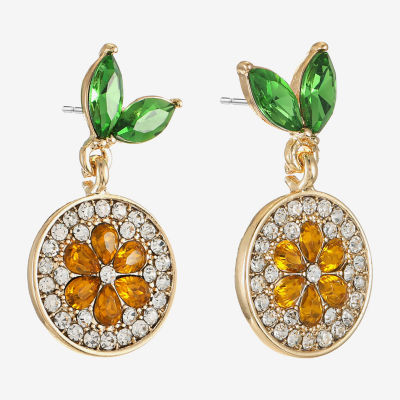 Monet Jewelry Gold Tone Fruit Orange Womens Multi Color Glass Hypoallergenic Drop Earrings