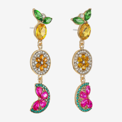 Monet Jewelry Gold Tone Fruit Lemon Orange Watermelon Womens Multi Color Glass Hypoallergenic Drop Earrings
