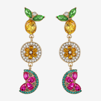 Monet Jewelry Gold Tone Fruit Lemon Orange Watermelon Womens Multi Color Glass Hypoallergenic Drop Earrings