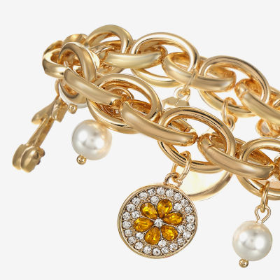 Monet Jewelry Gold Tone Fruit Orange Lemon Watermelon Womens Multi Color Glass Gold Tone Cherries Charm Bracelet