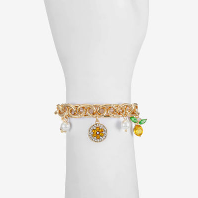 Monet Jewelry Gold Tone Fruit Orange Lemon Watermelon Womens Multi Color Glass Gold Tone Cherries Charm Bracelet