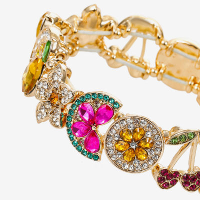 Monet Jewelry Gold Tone Fruit Lemon Orange Watermelon Womens Multi Color Glass Cherries Stretch Bracelet