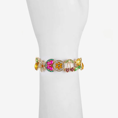 Monet Jewelry Gold Tone Fruit Lemon Orange Watermelon Womens Multi Color Glass Cherries Stretch Bracelet