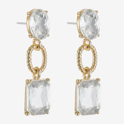 Monet Jewelry Rope Twist Link Glass Oval Drop Earrings