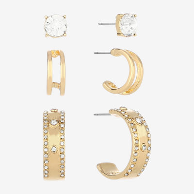 Monet Jewelry Gold Tone Womens Glass Gold Tone Round Hypoallergenic 3 Pair Earring Set