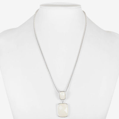 Liz Claiborne Womens White Rectangular 17 Inch Pendant Necklaces