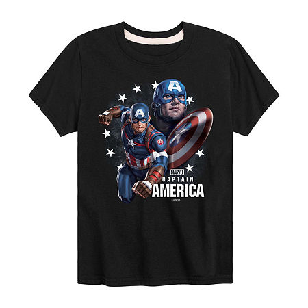 Disney Collection Little & Big Boys Crew Neck Short Sleeve Captain America Marvel Graphic T-Shirt, Large, Black