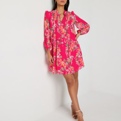 Jessica Howard Womens Long Sleeve Floral Shift Dress