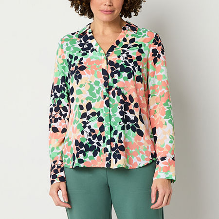 Liz Claiborne Womens Long Sleeve Regular Fit Button-Down Shirt, X-large, White