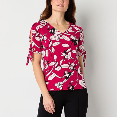 Liz Claiborne Womens V Neck Short Sleeve Blouse, X-large, Red