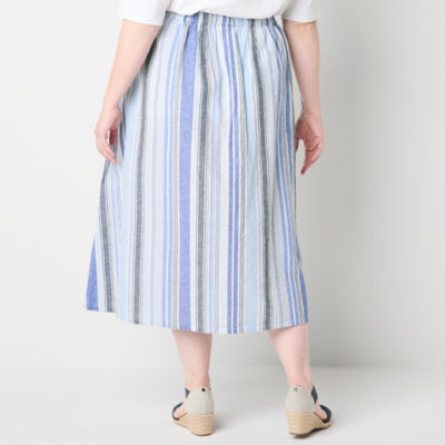 St. John's Bay Womens High Rise Stretch Fabric Midi A-Line Skirt