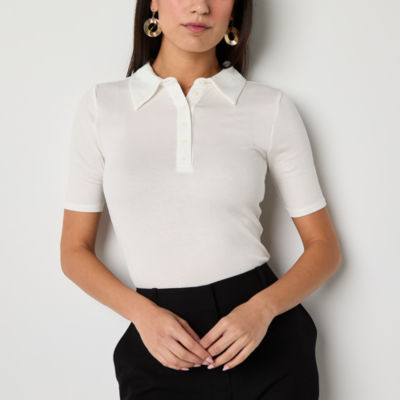 Worthington Womens Y Neck Short Sleeve Polo Shirt