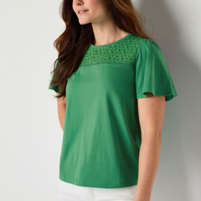 Liz Claiborne Womens Crew Neck Short Sleeve Blouse