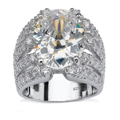 DiamonArt® Womens White Cubic Zirconia Sterling Silver Oval Engagement Ring