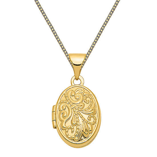 Floral Womens 14K Gold Oval Locket Necklace