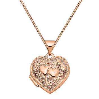 Real 375 9ct Gold Rose Gold Floral Heart Locket on Chain 16-20 Inches Flowers 