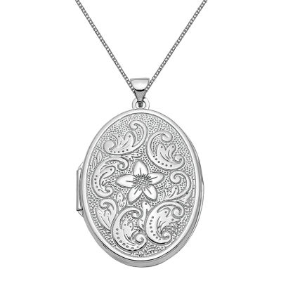 Floral Womens 14K White Gold Oval Locket Necklace JCPenney