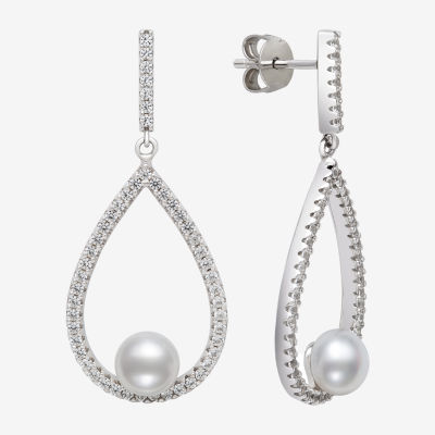 White Cultured Freshwater Pearl Sterling Silver Drop Earrings