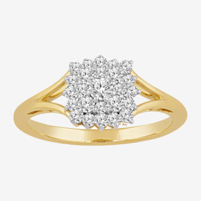 Womens 1/ CT. T.W. Mined White Diamond 10K Gold Cluster Cocktail Ring