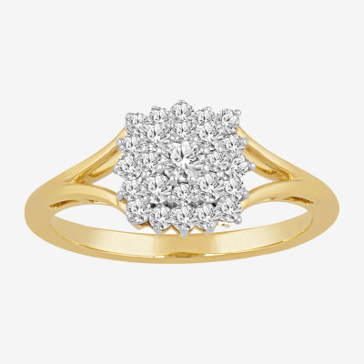 Womens 1/ CT. T.W. Natural White Diamond 10K Gold Cluster Cocktail Ring