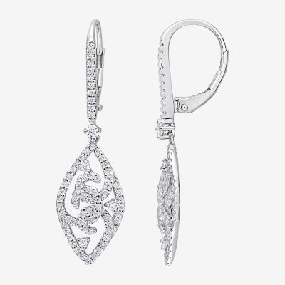 Womens Lab Created White Moissanite Sterling Silver Drop Earrings