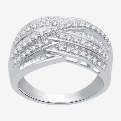 (H-I / I1) Womens 1 CT. T.W. Lab Grown Diamond Sterling Silver Crossover Band