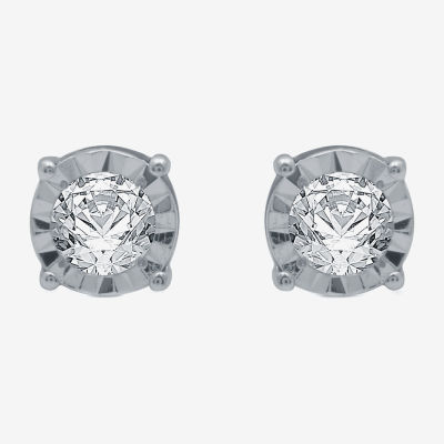 (G / SI1-SI2) Ever Star 1/5 CT. T.W. Lab Grown White Diamond Sterling Silver or 14K Gold over Silver 5.3mm Stud Earrings