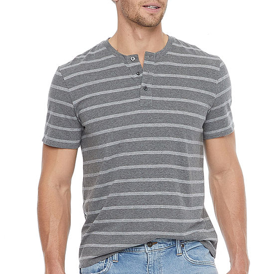 Mutual Weave Striped Mens Short Sleeve Regular Fit Henley Shirt