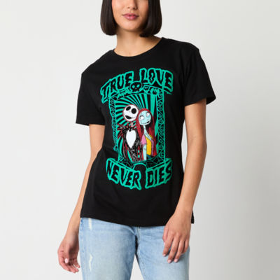 Juniors Nightmare Before Christmas Love Never Dies Boyfriend Tee Womens Crew Neck Short Sleeve Graphic T-Shirt