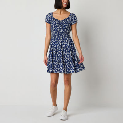 by&by Juniors Short Sleeve Floral Fit + Flare Dress