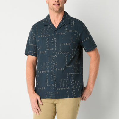 Frye and Co. Mens Regular Fit Short Sleeve Geometric Button-Down Shirt