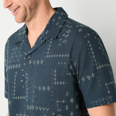 Frye and Co. Mens Regular Fit Short Sleeve Geometric Button-Down Shirt