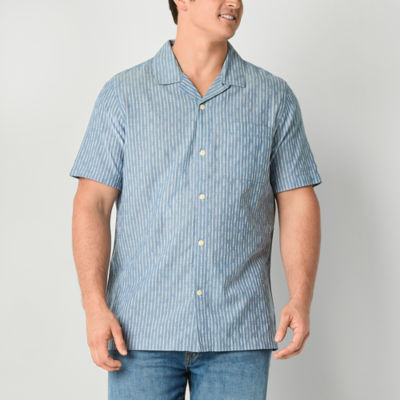 Frye and Co. Big Tall Mens Regular Fit Short Sleeve Striped Button-Down Shirt